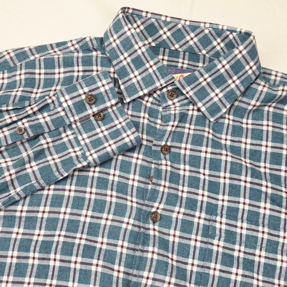 Johnnie-O Hangin Out Shirt Men's Large Blue Plaid Cotton Long Sleeve Flannel